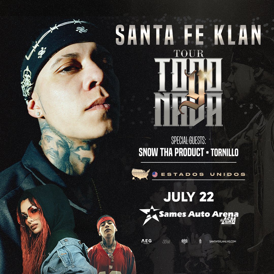🎟 ¡Boletos de Santa Fe Klan ya están a la venta en la Taquilla de Sames Auto Arena! Horario de taquilla: Lunes-Viernes: 10am- 6pm Sábado: 12pm- 4pm

Santa Fe Klan tickets now on sale at the Sames Auto Arena Box Office! Box Office times: Monday-Friday: 10am-6pm Saturday: 12pm-4pm
