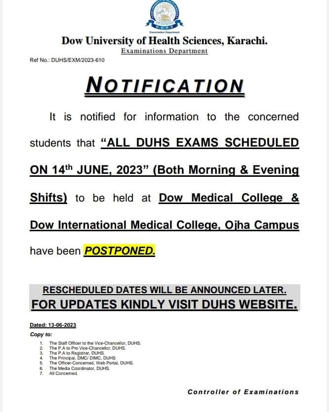 Board Of Intermediate Education Karachi on Twitter "All DUHS Exams