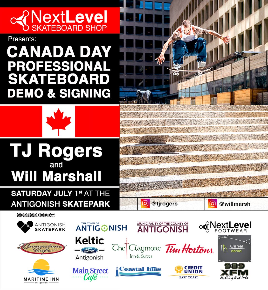 @NextLevelSk8 Shop Presents Canada Day Demo and Signing at the @AntigonishSK8
We will be hosting @tjrogers_1 and Will Marshall!

#skateboarding #skateboard #skatepark #skateshop #skateboards #skateboarder #art #skatergirl #tjrogers #canadaday #willmarshall #antigonish #novascotia