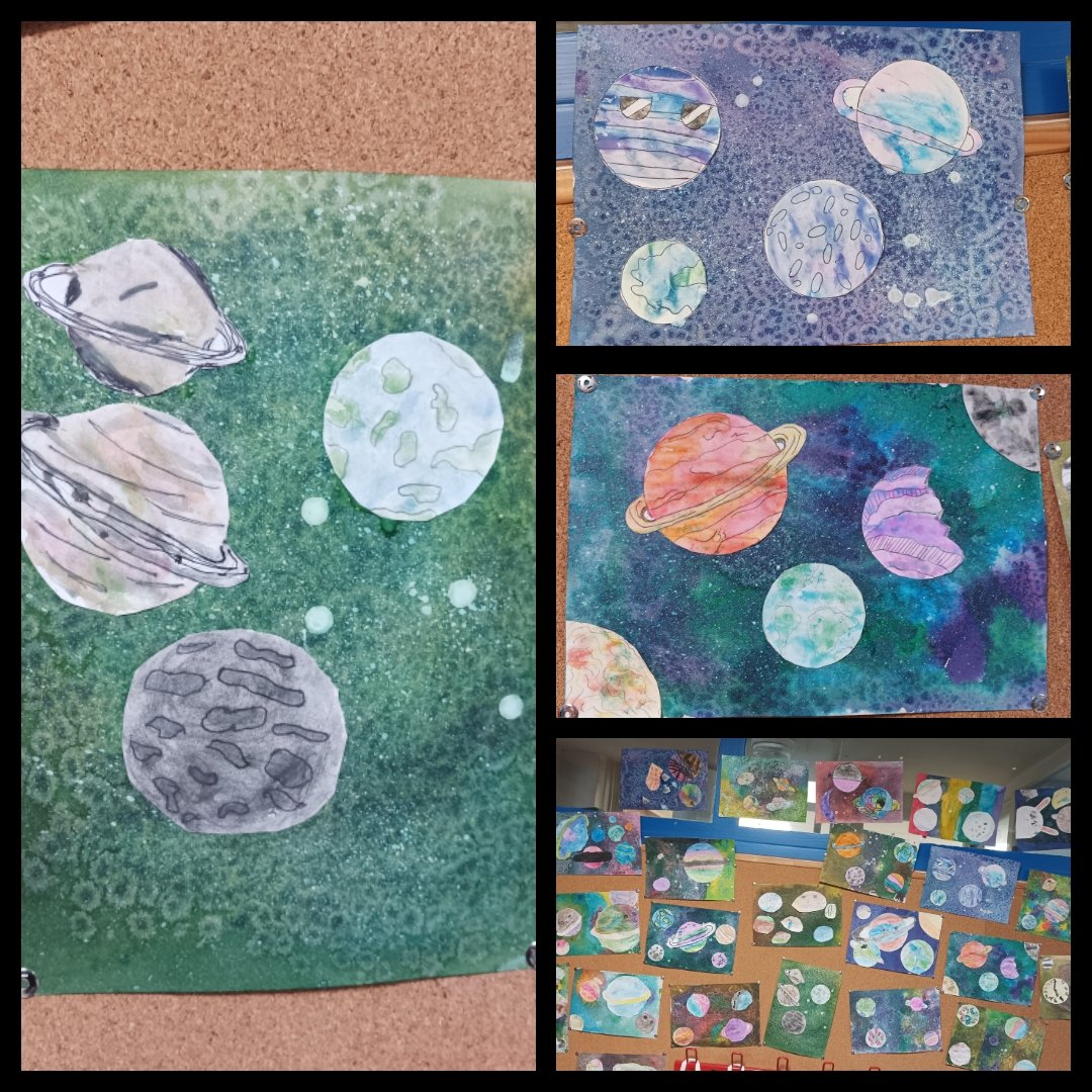 Fin du projet galaxie... Encres, sel, aquarelle, peinture... Après quelques essais de techniques différentes, les élèves de CM ont réalisé leur galaxie imaginaire... Un super joli rendu et de très beaux mélanges 🌌🌠🪐🪐🪥🖌️💉
