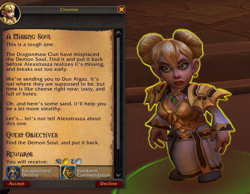 Portergauge's tweet photo. These Chromie quests have gotten so dark so quickly lmao https://t.co/755S4YN9lG