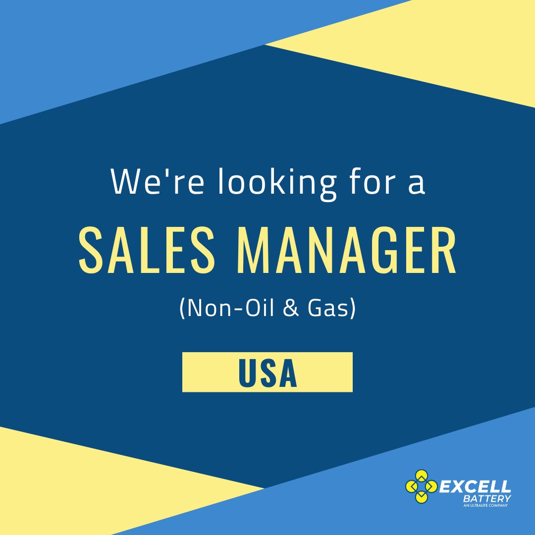 We're hiring a Sales Manager based in the US! Reporting to the CEO, this role will focus on further building Excell Battery USA’s Non-Oil & Gas solutions business. For more details and to apply, please visit: hubs.la/Q01TlVmQ0

#hiring #jobpost