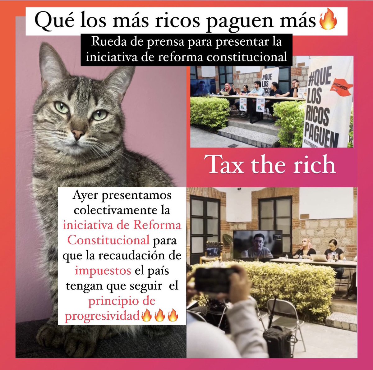 Miau. Ayer en conferencia de prensa se anunció de qué va la iniciativa de Reforma Constitucional que hemos trabajado desde hace meses entre múltiples organizaciones y legisladoras para lograr en nuestra Constitución que la recaudación de impuestos en el país debe ser PROGRESIVA🧵