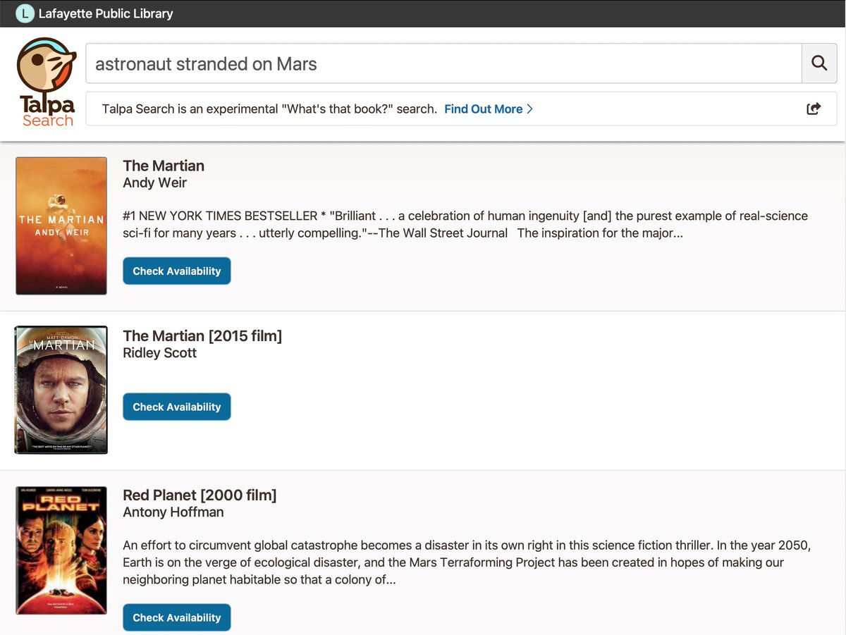 Announcing Talpa Search, a magical, new library search powered by AI and authoritative library data. Talpa does 'what's that book?' questions—and can even find books by their color and cover! proquest.syndetics.com/news/2023/06/1…