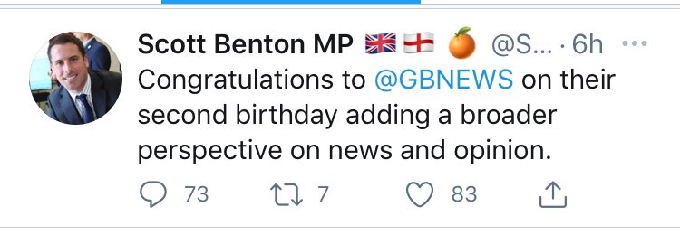 Congratulations <a href="/GBNEWS/">GB News</a> 

It’s great to see a channel giving such honest and unbiased news to us on a daily basis.

I could only dream of a presenting job on there if for some reason or another my role as an MP was cut short.