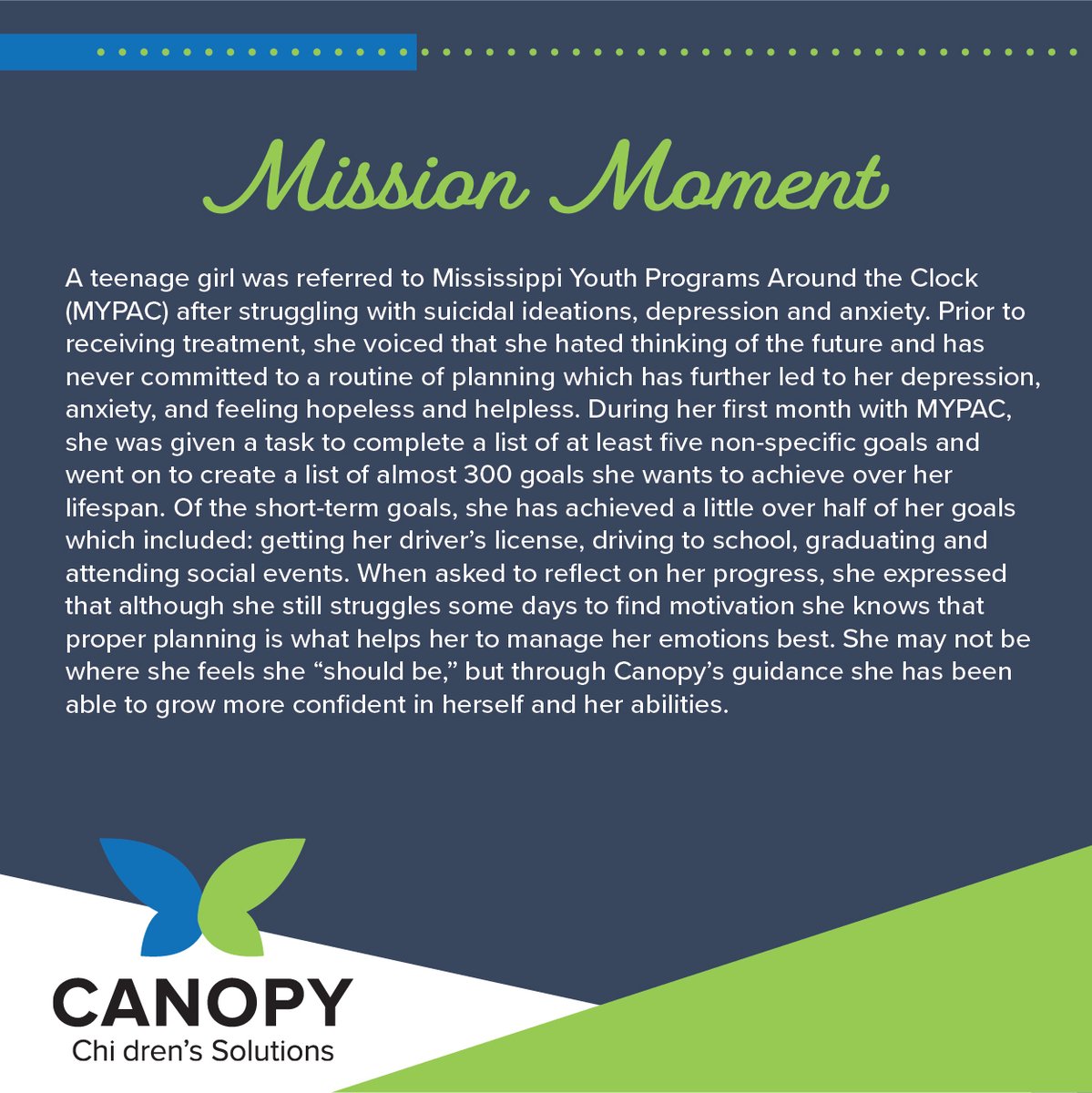 canopychildren's tweet image. We hope you enjoy this Mission Moment from Canopy team members how are dedicated to help every child become a success story. #SolutionsSpotlight #MYPAC #MissionMomentMonday