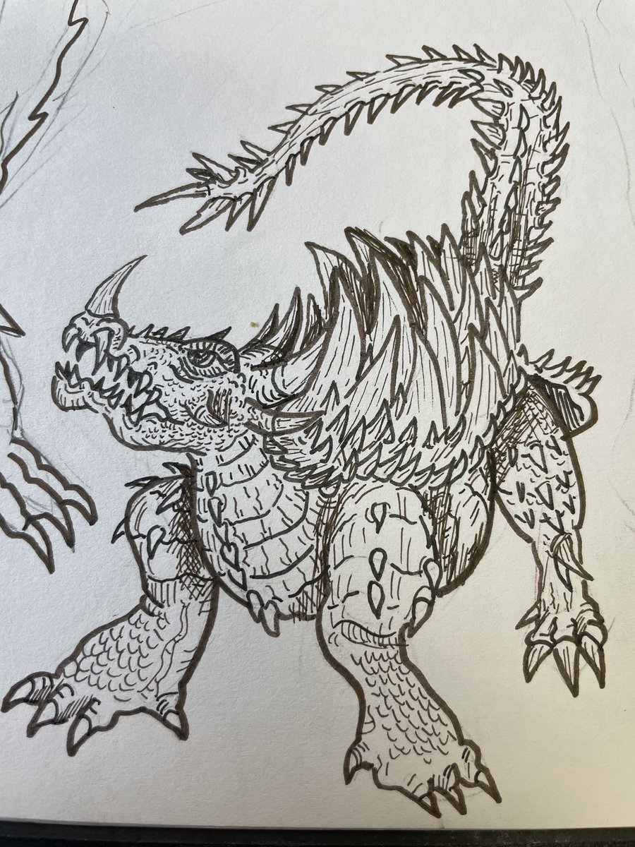 Got some new microns this weekend so putting a good amount of detail on ole spikey boi here. #creaturedesign #Godzilla #kaijune2023 #micronpendrawing