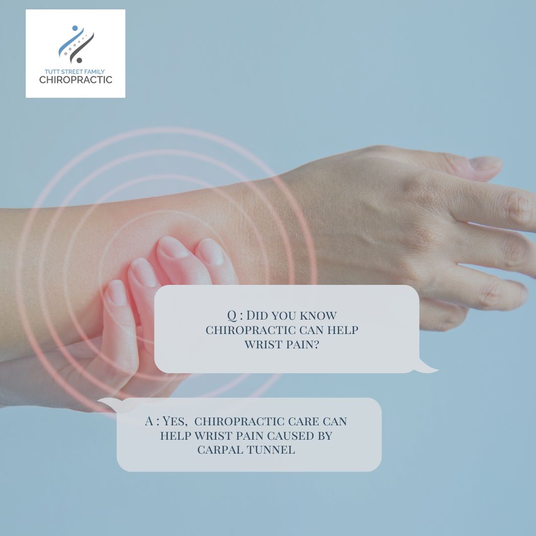Wrist pain from typing can be relieved with a visit to Dr. Cary Yurkiw at Tutt Street Family Chiropractic. No doctor referral needed, and new patients usually seen within 24-48 hours. Let's get you back to a pain-free routine! #WristHealth