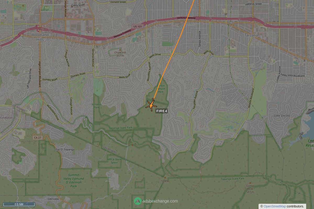 ffoverhead's tweet image. LAFD aircraft #N304FD callsign #FIRE4 (a A139) was spotted near Tarzana, Los Angeles, CA around 17:02 UTC squawking 264 globe.adsbexchange.com/?icao=a32eaf&amp;amp;z… #LAFD #LAFire