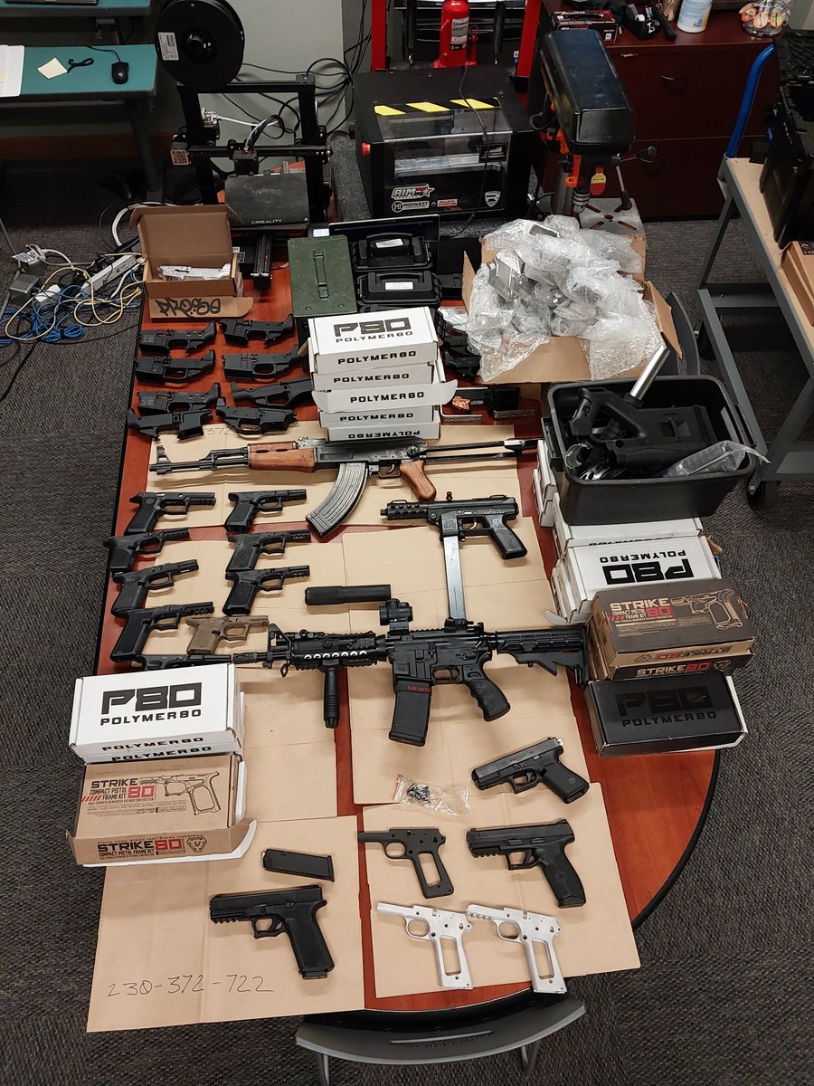 SFPD's tweet photo. Firearm supplier 39 yo. Craig Bolland and 36 yo. Jose Reyes arrested on numerous charges related to ongoing firearm and shooting investigations. We were able to seize numerous firearms, a ghost gun, and other evidence related to the investigation. ➡️ https://t.co/MtqPuxtM5U https://t.co/WMQJI90wJw