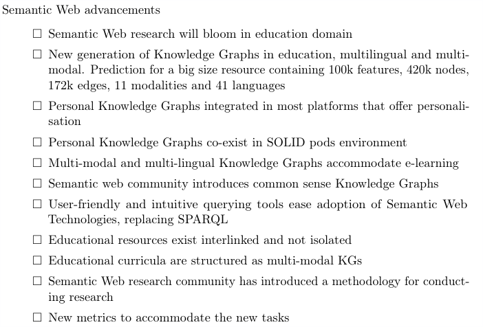 Regarding our #ESWC2023 𝘃𝗶𝘀𝗶𝗼𝗻𝗮𝗿𝘆 𝗽𝗮𝗽𝗲𝗿 in the ESWC2043 track: [3/5]🧵

You can find below our checklist ✅ with suggested
(2) in # #SemanticWeb