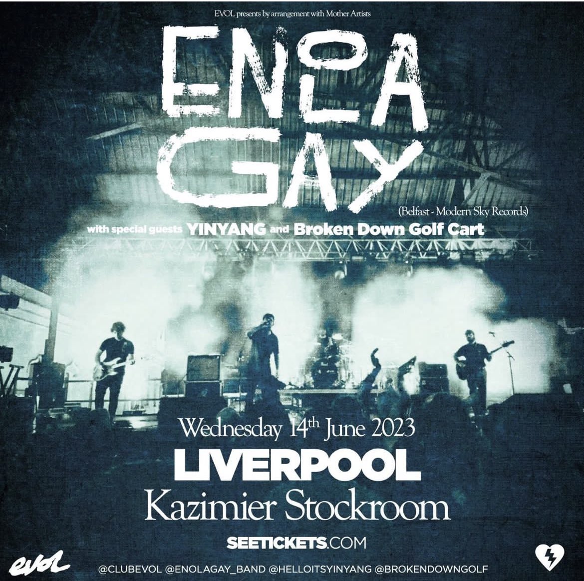 Tomorrow night I will be ripping up @KazStockroom supporting @enolagay_band with @brokendowngolf Gonna be a big one. Big new lights, big new songs. 👹 Tickets: songkick.com/concerts/41043… @ClubEVOL