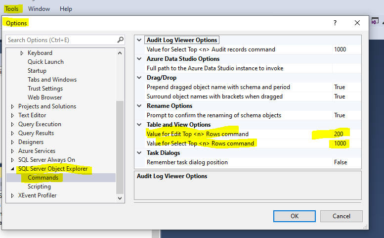 SSMS Tip 💡 -  Select more than 1000 rows

In SQL Server Management Studio when we right-click a table we have an option to ‘Select Top 1000 Rows’ and ‘Edit Top 200 Rows’ but these default values can be changed from the settings ⚙ below ... 

#sqlserver #ssms