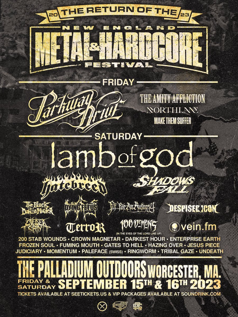 The return of the New England Metal and Hardcore Festival. We’ll see you Saturday, September 16 at The Palladium Outdoors in Worcester, MA. 

Tickets on-sale Friday, June 16 @ 10am ET at metalandhardcorefest.com