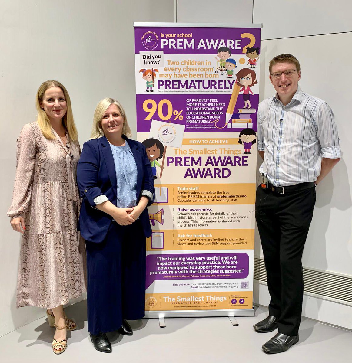 Dream team! A fantastic morning at the @uniofleicester with @SamJPsych and these two powerhouses @catriona_ogilvy @MattWilkinson79 hosting a webinar on supporting your #prem child at school and all things #premaware @_SmallestThings