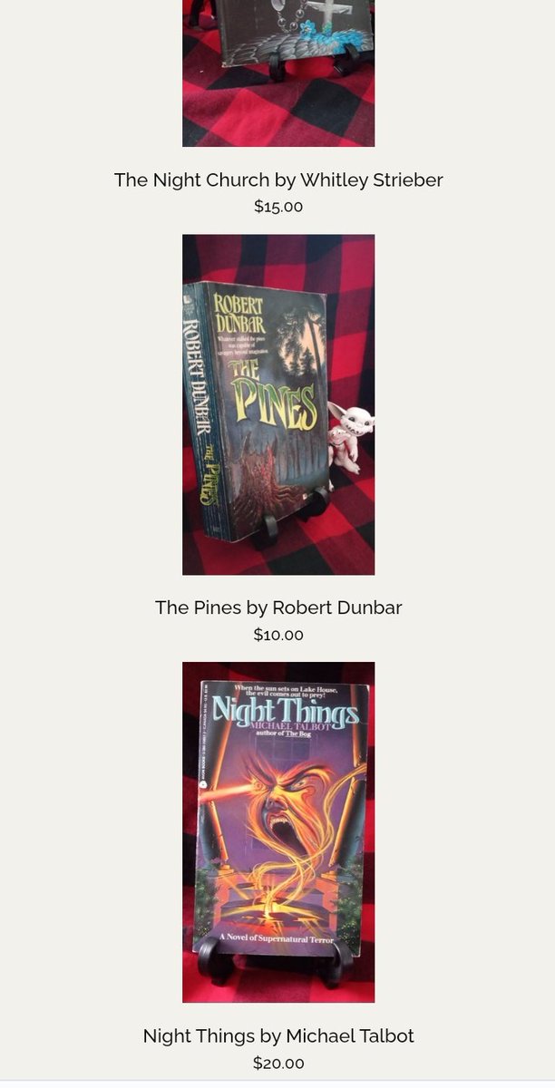 Very slowly have been adding vintage horror/sci Fi books to our website for purchase. Only about 250 or so more to add.
Can ship or pick up in the shop. 
if there is anything you are on the hunt for hit us up and if we don't have it we can add look for it
beldamebooks.com/merch