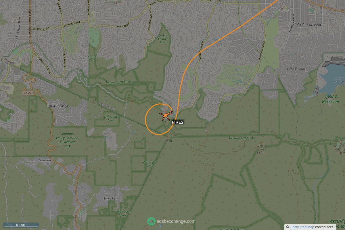 ffoverhead's tweet image. LAFD #N302FD callsign #FIRE2 (a A139) was seen near Pacific Palisades, Los Angeles, CA around 17:15 UTC squawking 222 globe.adsbexchange.com/?icao=a32741&amp;amp;z… #LAFD #LAFire