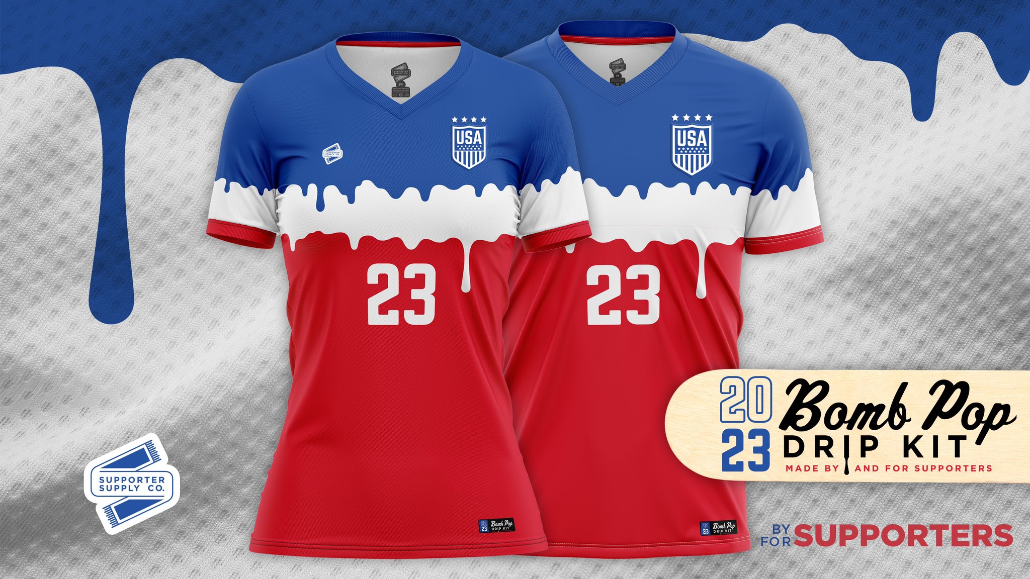  SUPPORTER SUPPLY CO. Short Sleeve Bomb Pop USA Soccer Jersey  (Small) Red/White/Blue : Sports & Outdoors