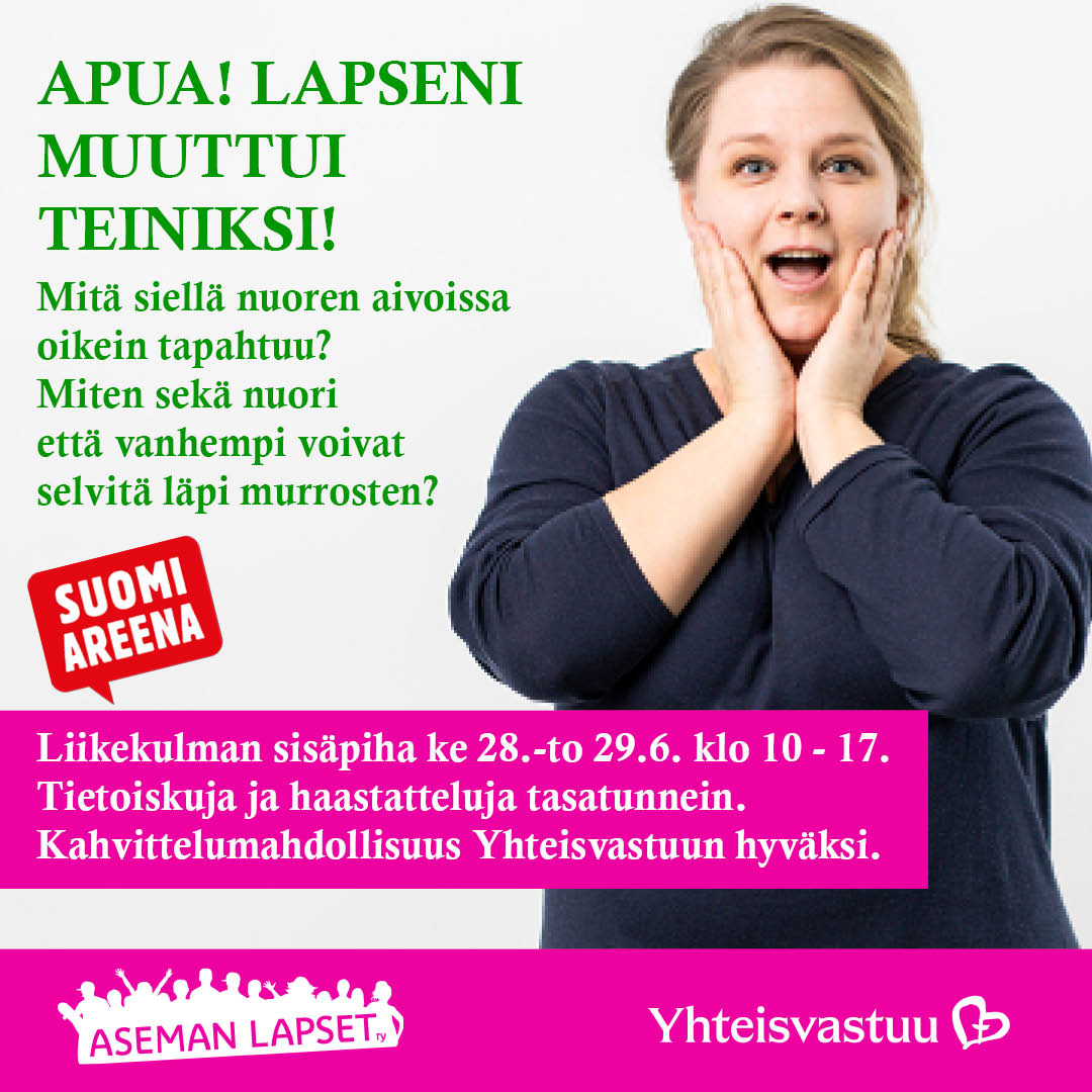 Äiti! Isä! Kasvattaja! Tule ammentamaan @AsemanLapsetRy:n ammattilaisten vinkit ja muiden vanhempien vertaistukea nuoresi käyttöliittymään. Mm. piispa @MariLeppane to 29.6. klo 14 #SuomiAreena #yhteisvastuukeräys2023 yhteisvastuu.fi/apua-lapseni-m…