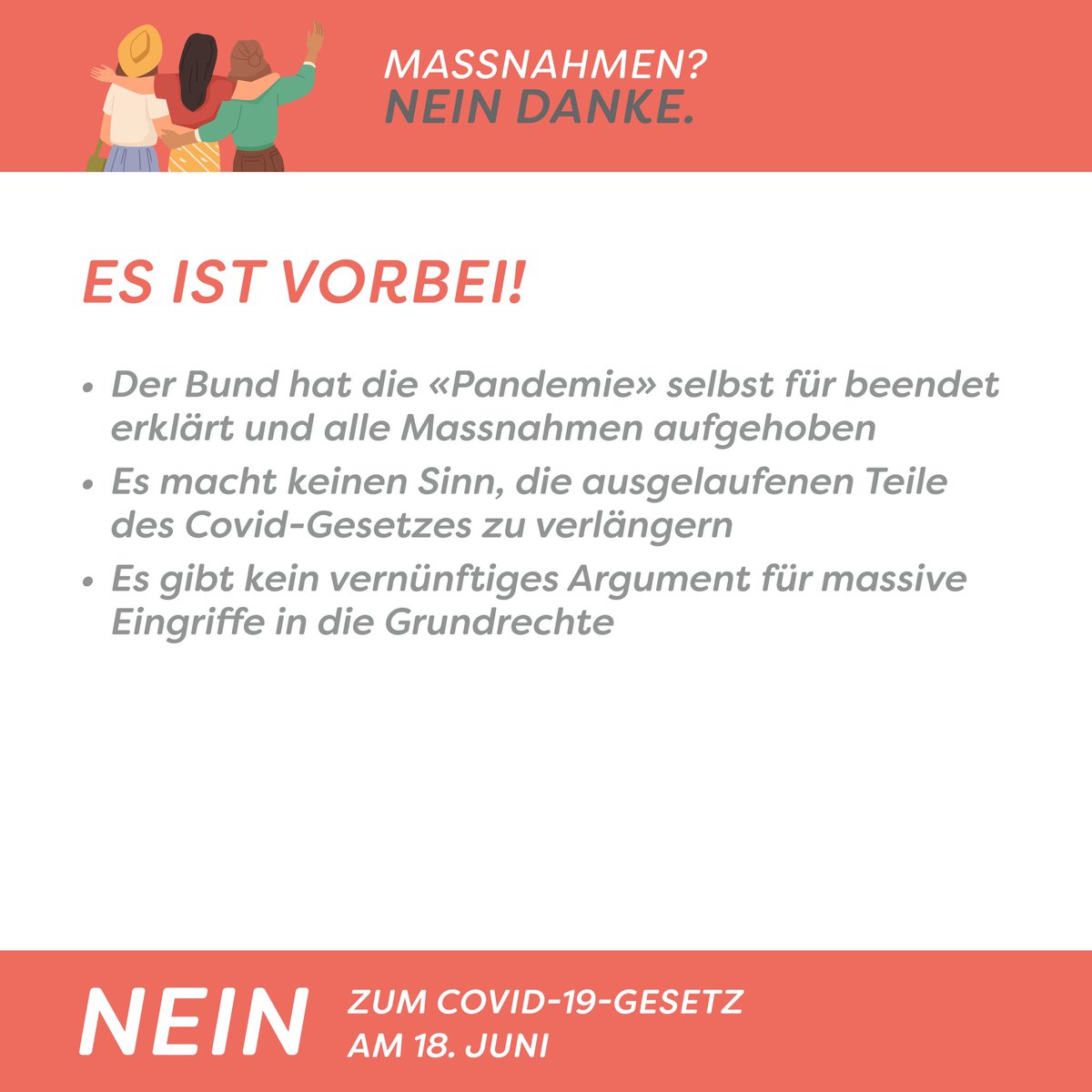 Helft alle mit, das Schweizer Volk von einem Nein zur Spaltung zu überzeugen! 🧡

🫱🏽‍🫲🏼 Jetzt die Kampagne unterstützen: massnahmen-nein.ch/unterstuetzen/