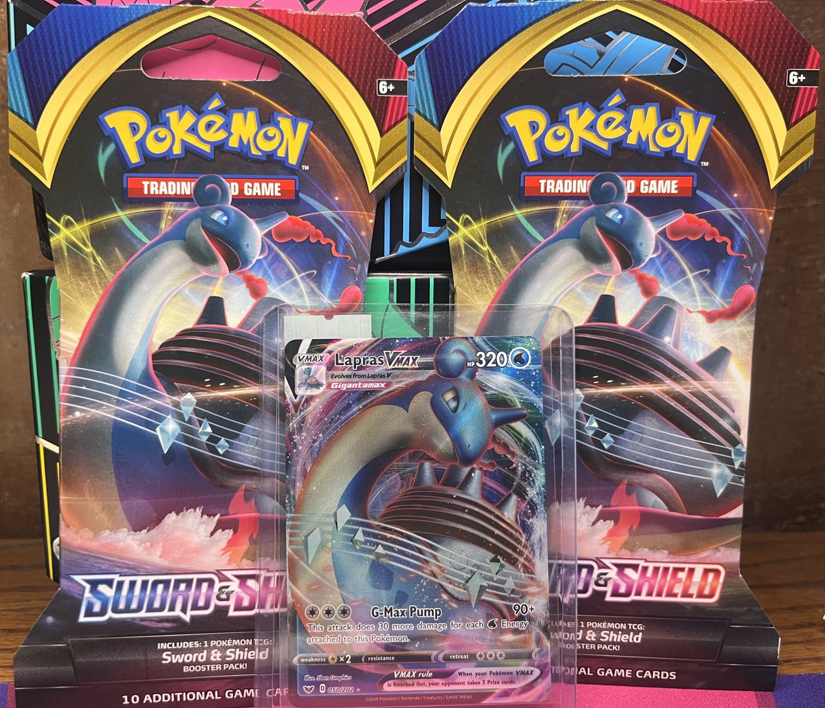 💦 💧 Lapras Giveaway 💧 💦 

            Just Retweet to enter 😃 

Winner tagged and DM’d in 4 Days. Winner receives a NM Lapras Vmax and 2 Sword & Shield Base Set Sleeved Packs.

Free shipping on ALL giveaways 📦
*Followers only