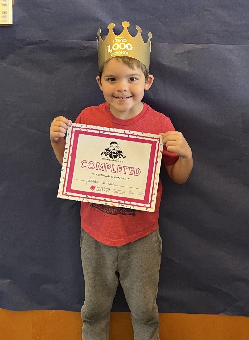 Presenting Jonathan, King of the Books!

He earned his title as King after winning "The Battle of the 1,000 Books". How did he defeat the books?
He read them... 1,000 books! WOW 🤩

Congratulations, King Jonathan! 1,000 books before kindergarten. We're so proud of you 📚