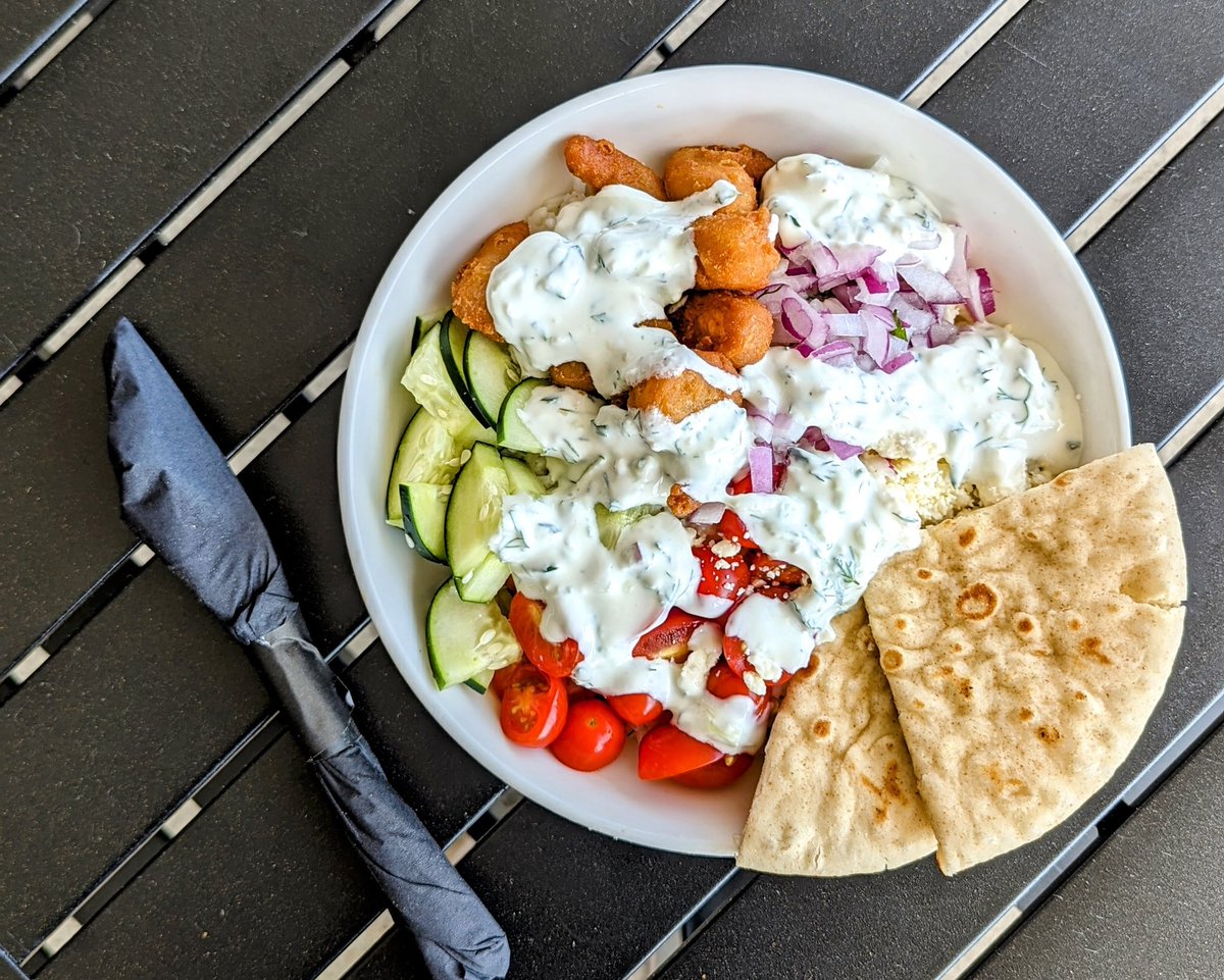 This week's special is a CRISPY SHRIMP GREEK BOWL

*Lemon &amp; herb rice, crispy shrimp, cucumbers, tomatoes, red onion, feta crumbles, tzatziki sauce and peta bread! 

Stop into the taproom or order online @ braubeer.com