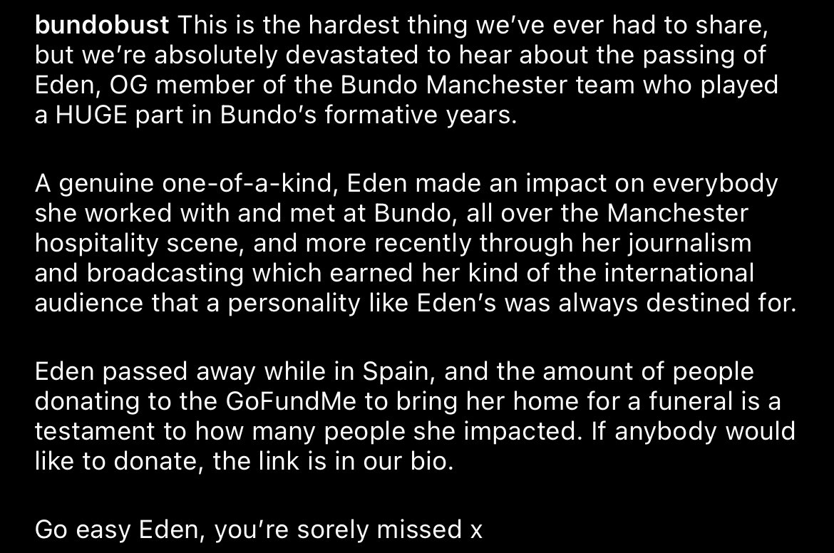 Some words together for Eden. A really heartbreaking day for us as a team and so, so many more people. This is the link to the GoFundMe gofundme.com/f/help-us-brin…