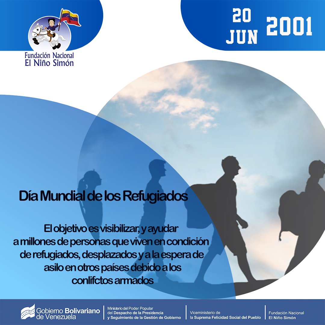 Desde el 20 de junio de 2001 se conmemora el Día Mundial de los Refugiados <a href="/NicolasMaduro/">Nicolás Maduro</a> <a href="/ConCiliaFlores/">Cilia Flores</a> <a href="/pestana_jl/">José Pestana</a> <a href="/FRNSTRU/">Niño Simón Trujillo</a>