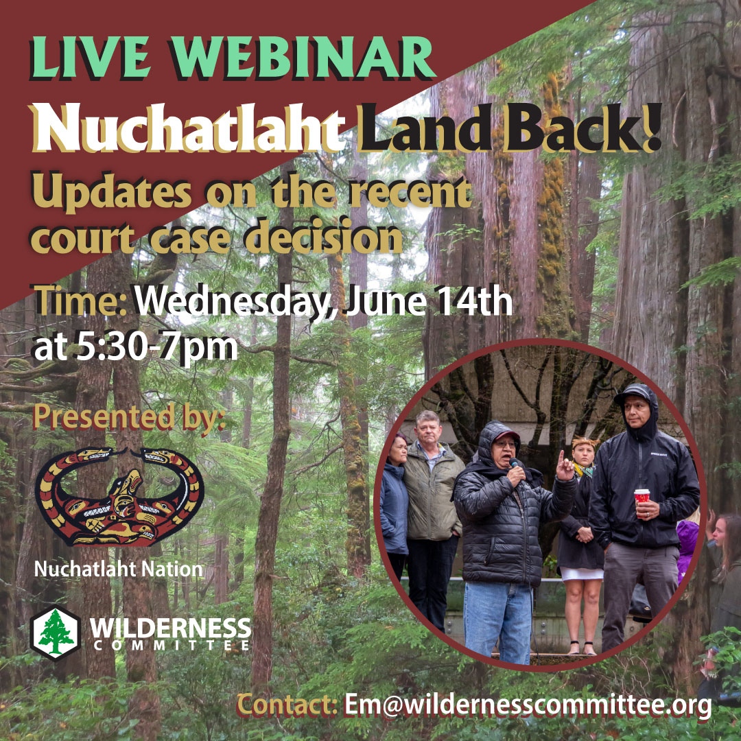 Happening tomorrow: ⭐️ Nuchatlaht court case webinar ⭐️

Join Nuchatlaht leaders, community members and lawyers to go over what happened in their court. After some major victories, the Nation will continue to fight for the rest of their claims. 

Sign up: us02web.zoom.us/webinar/regist…