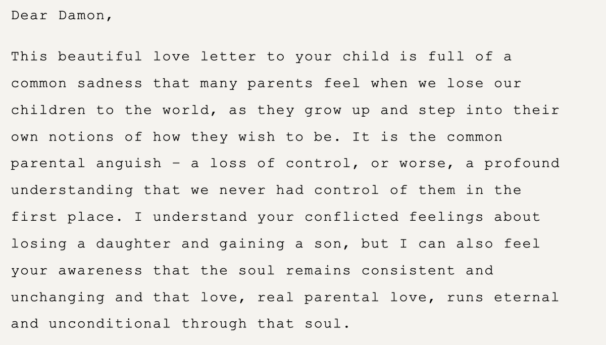 TylerHuckabee's tweet photo. nick cave's response to a fan who is trying but very clearly struggling to be supportive of their trans son struck me as a compassionate and human way of honoring their parental tension and still encouraging them towards embracing acceptance. https://t.co/N05Ibnq0u5 https://t.co/PtWAzSvjQM