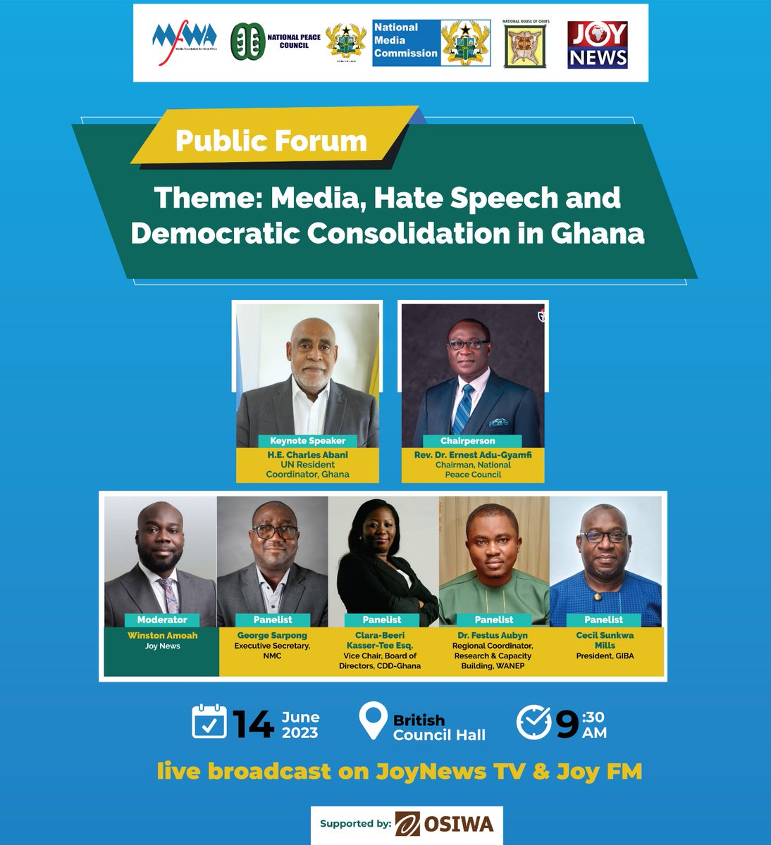 Chairman of @PeaceCouncilGh, Rev. Dr. Ernest Adu-Gyamfi is the Chairperson for the Public Forum on Media, Hate Speech and Democratic Consolidation in Ghana. Make a date! #Forumonhatespeech #MFWA
