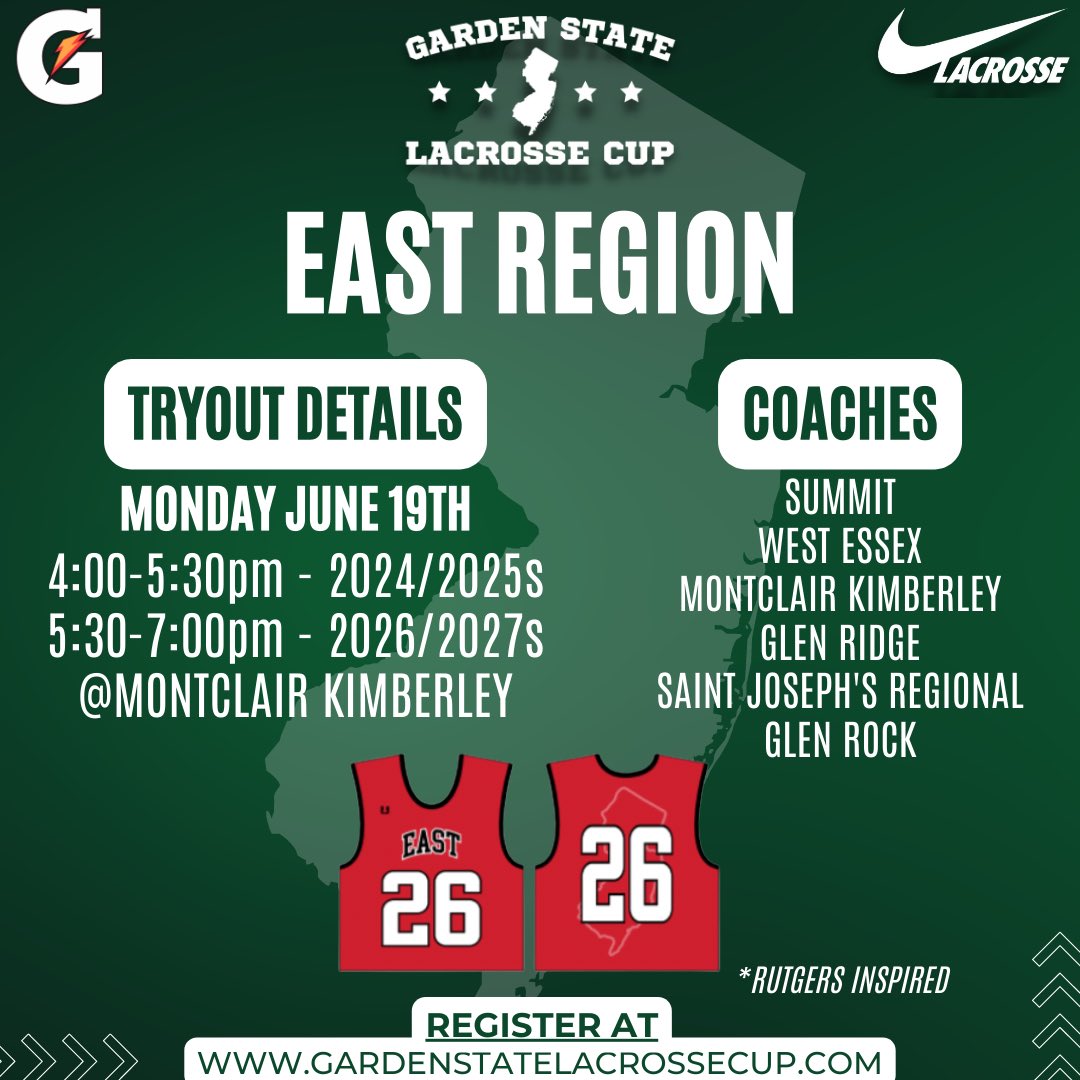 East players get ready!! Tryouts 6 days away for the Garden State Cup

gardenstatelacrossecup.com

<a href="/MikeKinneyHS/">Mike Kinney</a> <a href="/BrandonGouldHS/">Brandon Gould</a> <a href="/WEBoysLax/">West Essex HS Boys Lacrosse</a> <a href="/HilltopLax/">Summit Lacrosse</a> @GRHS_BLax <a href="/glenrocklax/">Glen Rock Lacrosse</a>