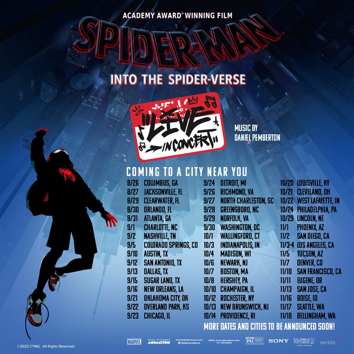 Spider-Man: Into the #SpiderVerse Live in Concert swinging soon to a theater near you. For ticket information, visit SpiderVerseInConcert.com.