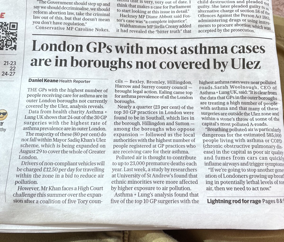 Further reason why ⁦@LBRUT⁩ should be fully supporting ULEZ expansion ⁦@Gareth_Roberts_⁩ ⁦@AlexanderEhmann⁩ ⁦@munirawilson⁩. I’ve personal experience of dealing with this when we took our 2 yo to A&E in Chile at 3am rasping for breath..