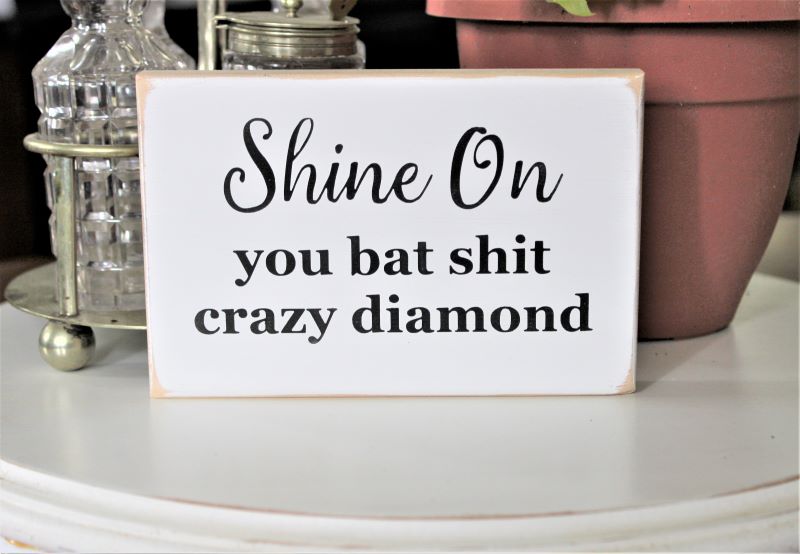 CountryWorkshp's tweet image. Shine On You Bat Shit Crazy Diamond...made in honor of my friend Shar who always tells me she is batshit crazy. Now availble for anyone who feels that way.   #shineon #batshitcrazy  #funnysign #cwsigns countryworkshop.net/products/shine…