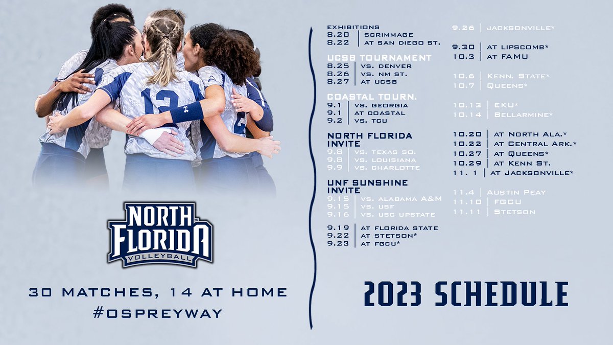 OspreyVB's tweet photo. 𝙎𝙚𝙖𝙨𝙤𝙣 𝙇𝙤𝙖𝙙𝙞𝙣𝙜 📶

🏐 30 matches, 14 at home
🏐 Two home tourneys
🏐 3 P5 games (TCU, UGA, FSU)
🏐 Tourney at UC Santa Barbara

📰: https://t.co/jr1ir3m5x5

#OSPREYWay https://t.co/IYlgeRUcqz