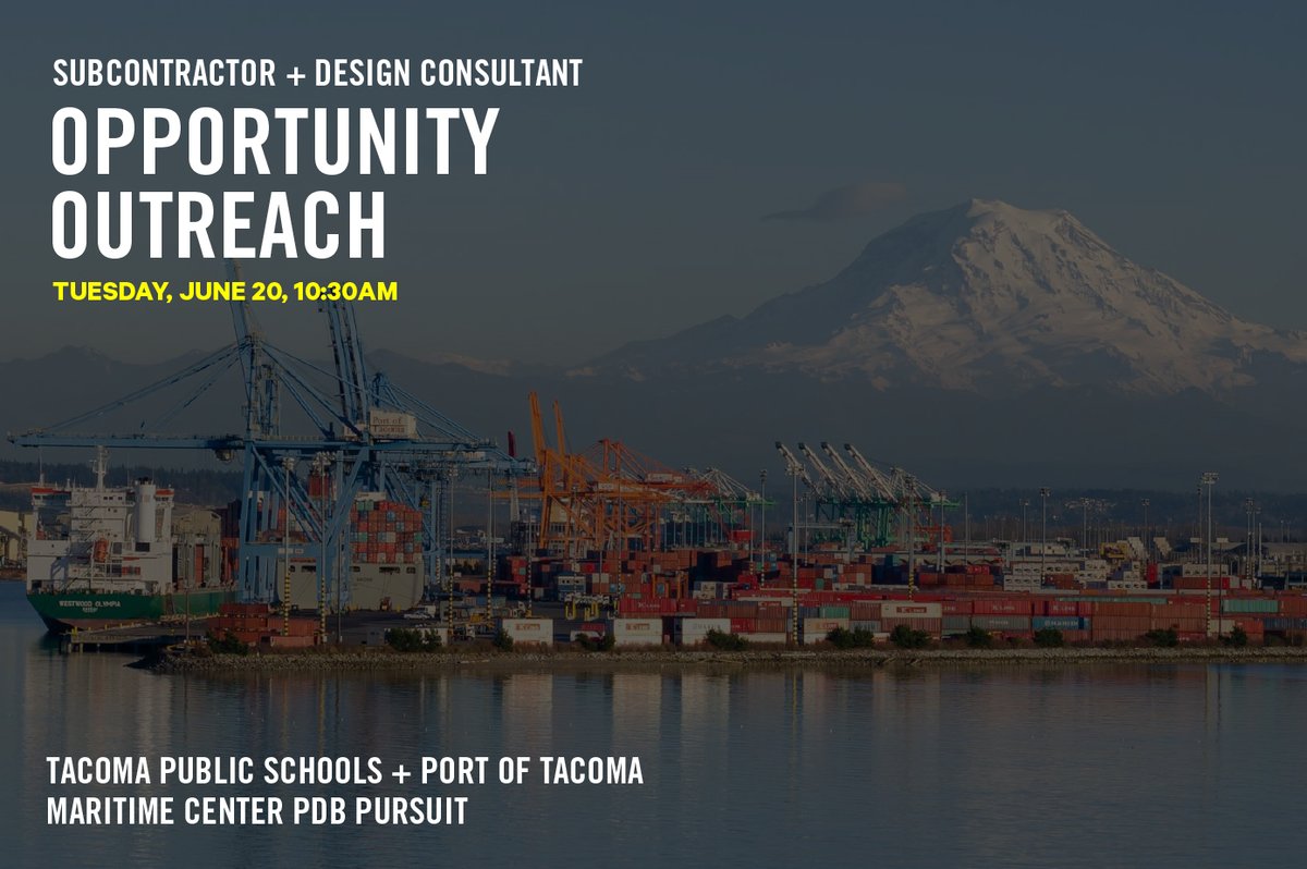 10:30am 6/20: Join FORMA + DLR Group for a subcontractor and design consultant opportunity outreach event where you can learn about the Tacoma Public Schools + Port of Tacoma’s Maritime PDB Project pursuit.

Register now: tinyurl.com/FORMATacomaPDB…