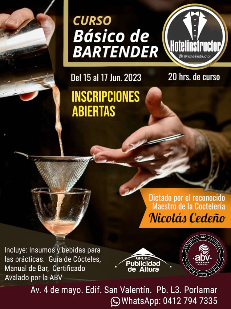 Hotelinstructor's tweet image. Nuestro próximo curso básico de Bartender, isla de Margarita Venezuela.