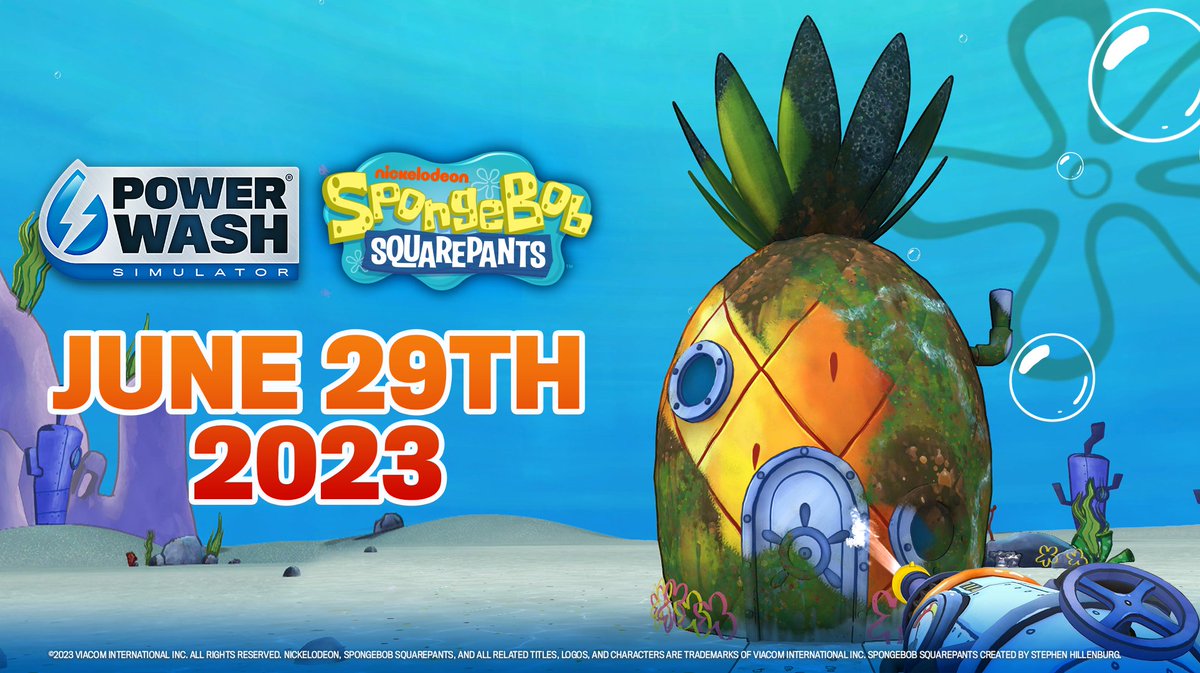 The @SpongeBob SquarePants Special Pack arrives in PowerWash SImulator June 29th on Nintendo Switch, Xbox One, Xbox Series X|S, PC and PlayStation 4 + 5!💦