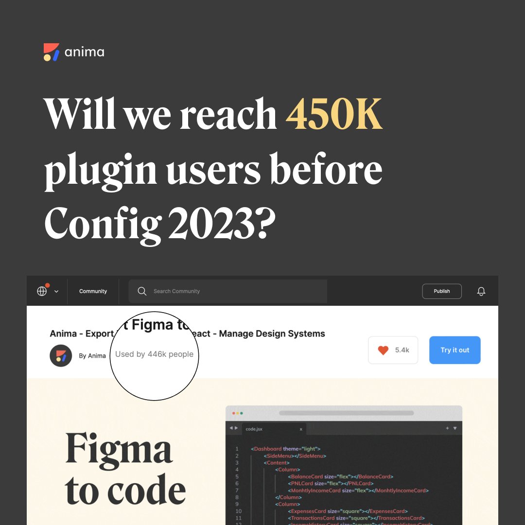 AnimaApp's tweet image. One week left! We can do it💪 @figma #config2023 #designtocode #figmatoreact
👉: link.animaapp.com/3mWmBSc