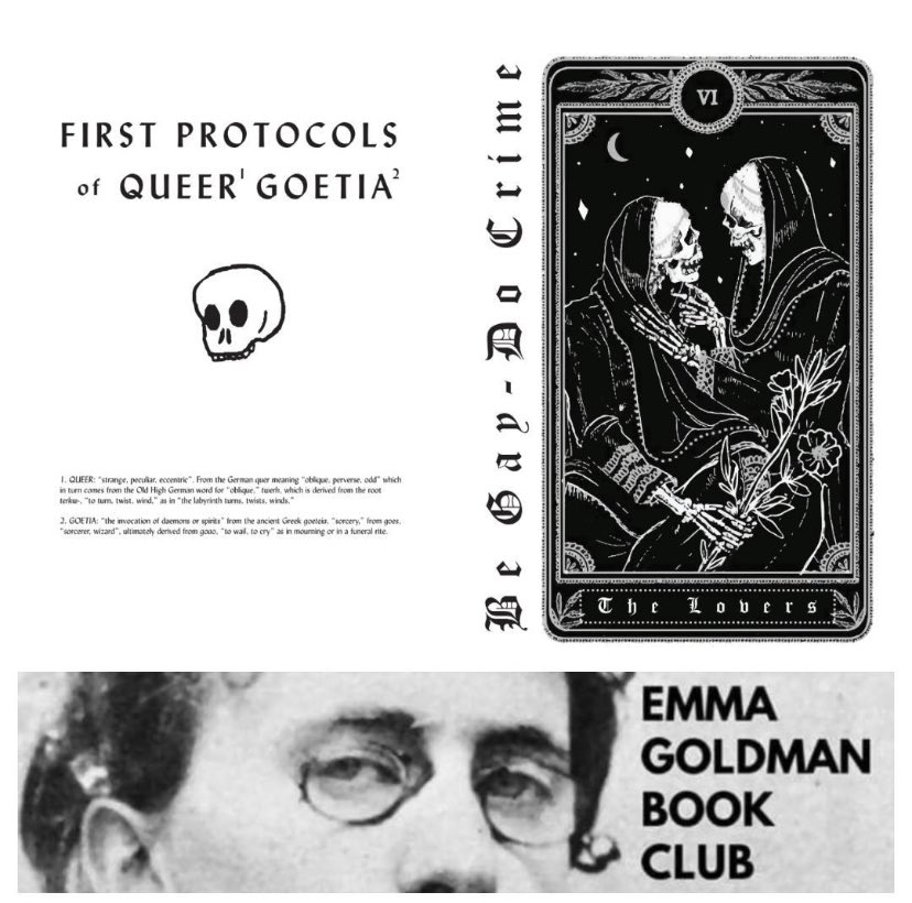 Come out to Finn's Place this Saturday 7:30pm to kick it with us and read! We'll be reading/discussing two zines: Be Gay Do Crime, and First Protocols of Queer Goetia.