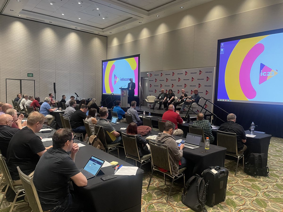 gregschlechter's tweet photo. Full room for #InfoComm23 session discussion on Network Evolution for Real Time Audio with experts from @Avnu_Alliance @audinate @AESorg @AIMSAlliance #milan #dante #aes67 #ipmx https://t.co/MtUwOvLbA2