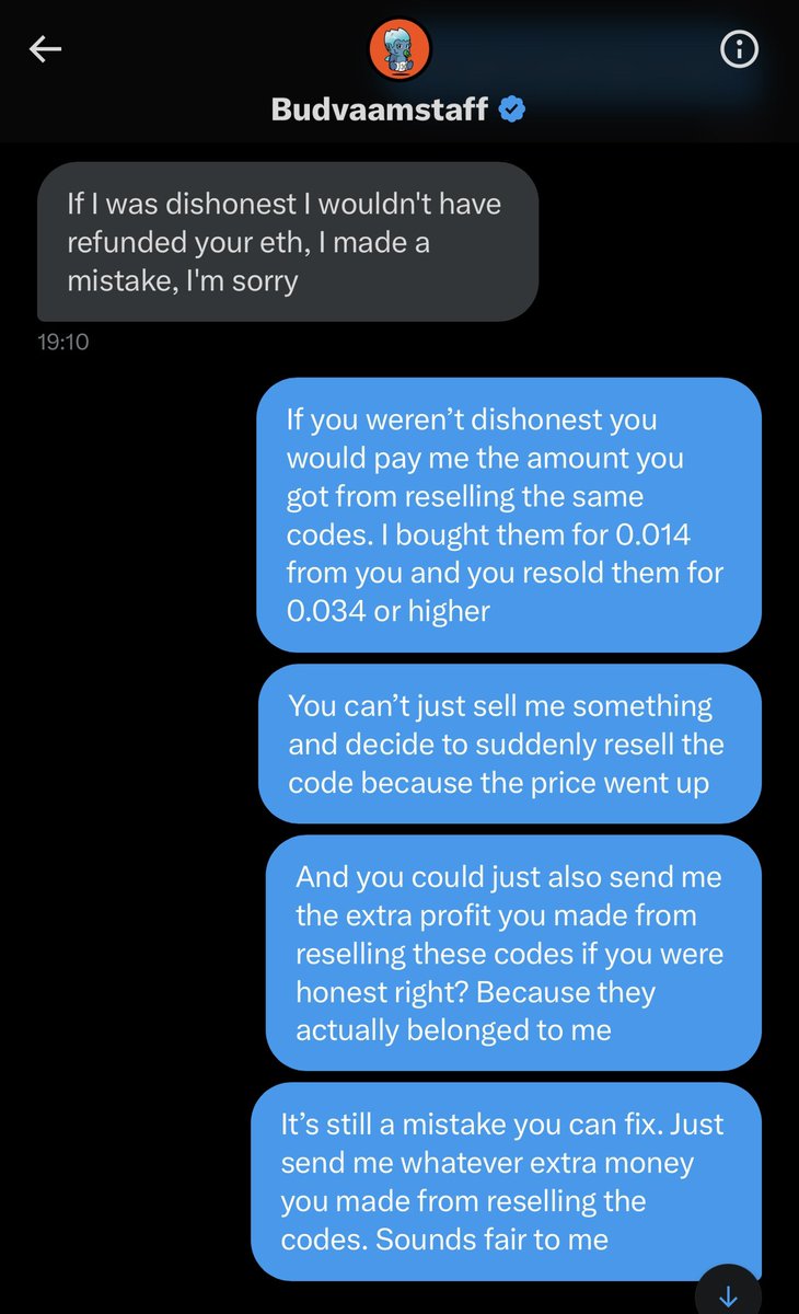 Today I got “scammed” by a <a href="/Memeland/">Memeland ❤️ Memecoin</a> whale without actually losing any money (huh)

A few days ago I got contacted by <a href="/budvaamstaff/">Budvaamstaff</a> to buy his $MEME waitlist codes. We agreed on 100+ codes for just 1.37 ETH

A few days later the prices of these codes suddenly increased to 0.04