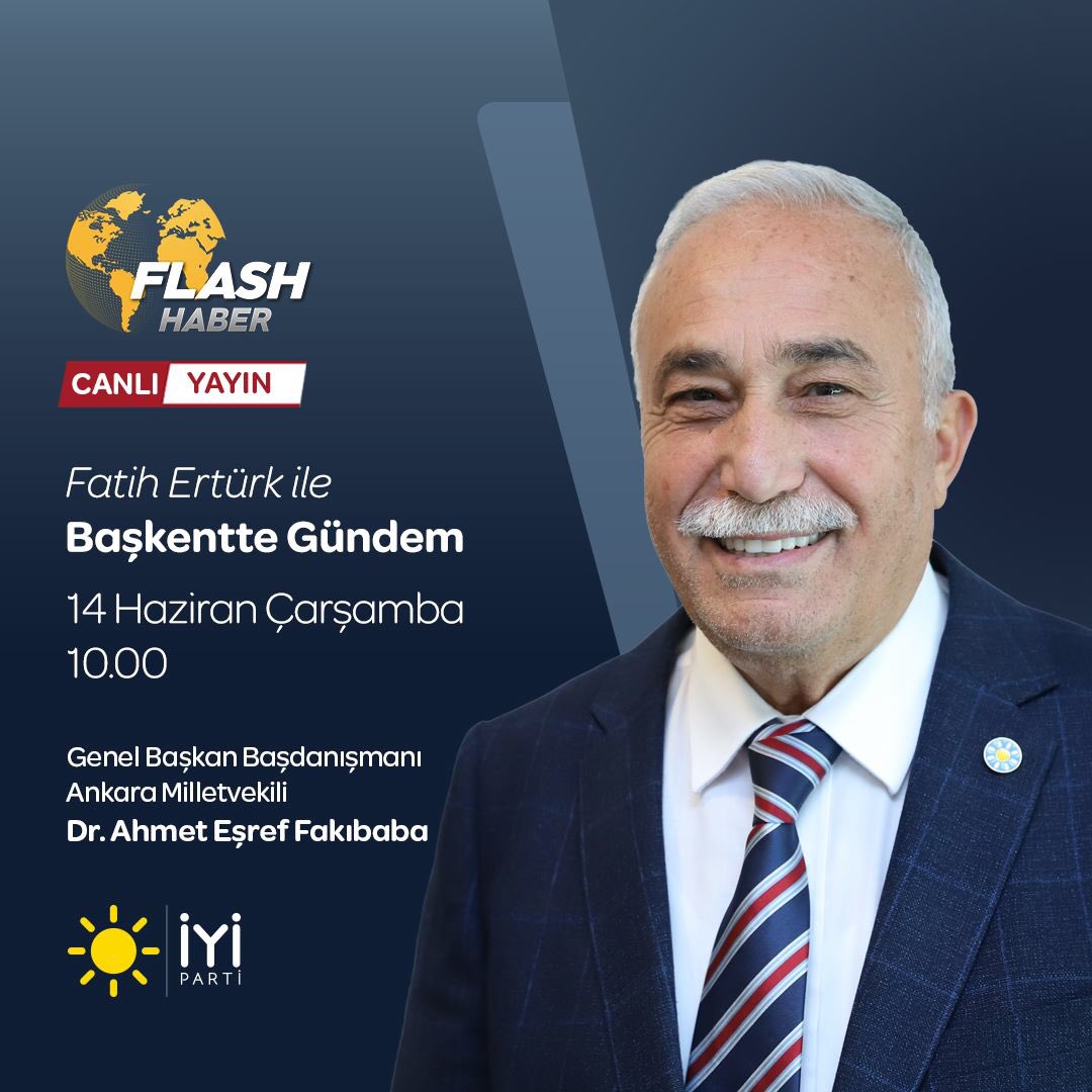 🗓️ 14 Haziran Çarşamba (Yarın sabah)
🕘 10.00' da
📺 Flash Haber Tv

Yarın sabah saat 10:00’da Fatih Ertürk (<a href="/fatiherturk31/">Fatih Ertürk</a>) moderatörlüğünde Başkentte Gündem programına @flashhabertvcom ekranlarına canlı yayın konuğu olacağım.

Herkese iyi seyirler dilerim. 
<a href="/meral_aksener/">Meral Akşener</a>