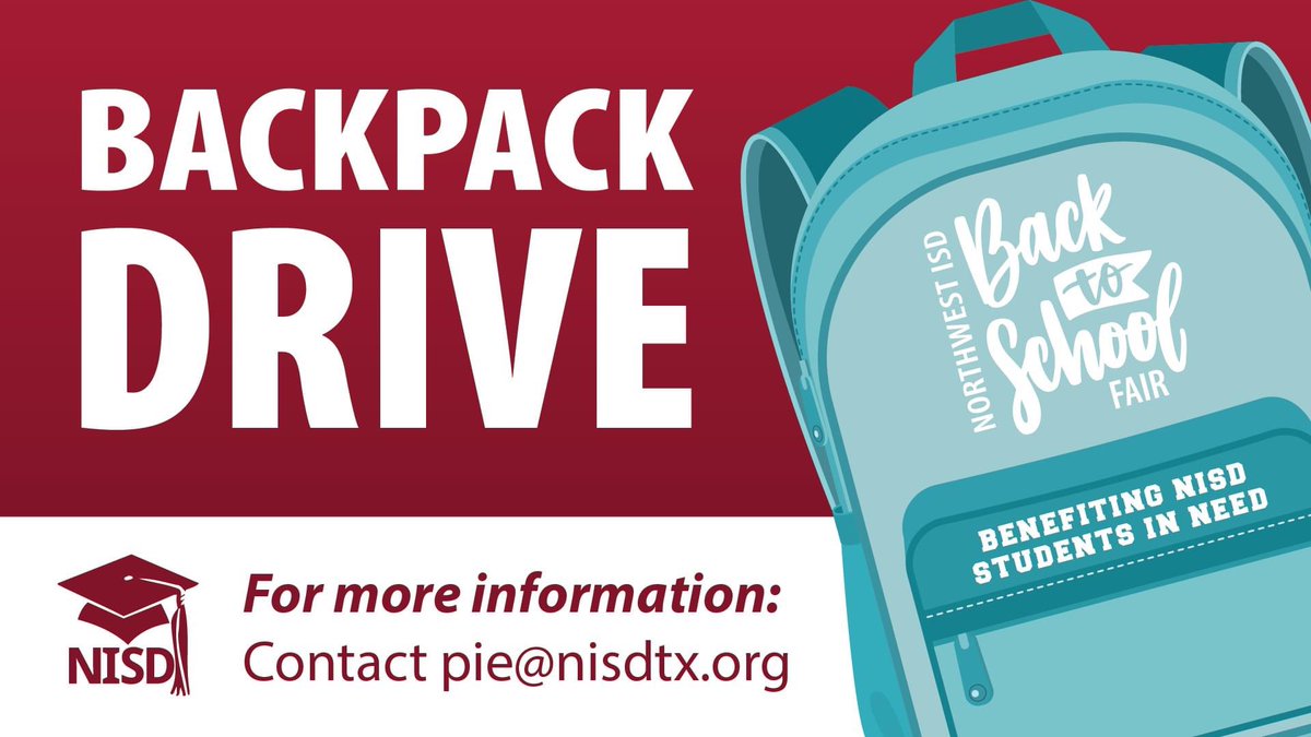 Northwest ISD Education Foundation (@isupportnef) on Twitter photo School may be out for summer, but we’re already planning for fall ☀️
🎒Donate a new backpack to a student in need! Our goal is to collect 1,500 backpacks for the annual <a href="/NorthwestISD/">Northwest ISD</a> Back-to-School Fair!
Here is how you can help ⬇️ School may be out for summer, but we’re already planning for fall ☀️
🎒Donate a new backpack to a student in need! Our goal is to collect 1,500 backpacks for the annual <a href="/NorthwestISD/">Northwest ISD</a> Back-to-School Fair!
Here is how you can help ⬇️