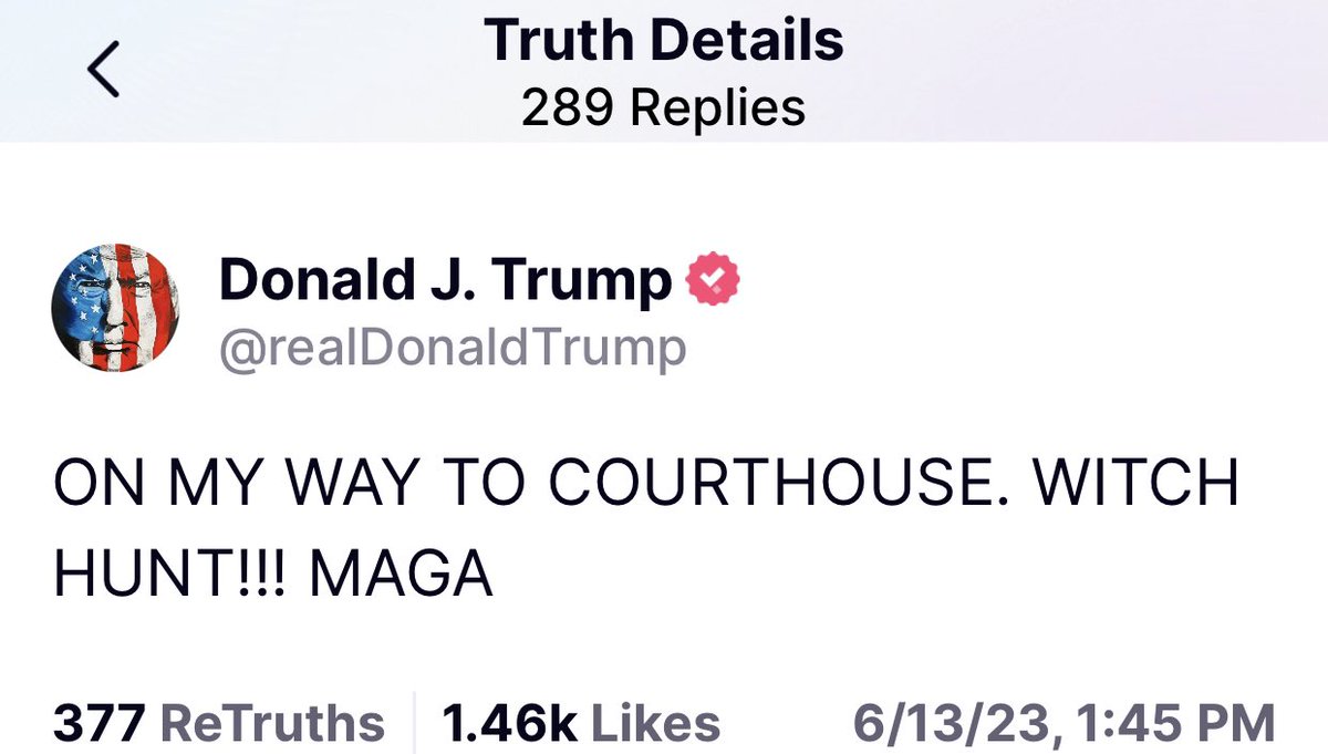 Donald Trump is on his way to the Miami Court House #EndTheWitchHunt