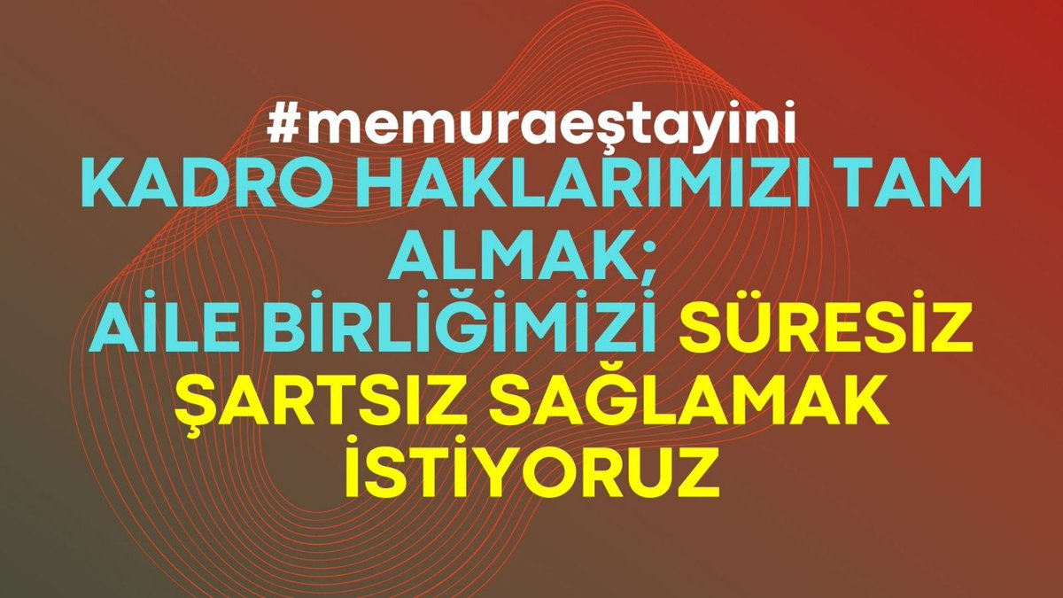 Her kesime müjde verilirken.. En önemli en kutsal olan Aile Birliğimize dair bir müjde gelmedi ve bir açıklama yapılmadı. Lütfen bu heyecanımızı görün kadroya geçtik Aile birliğimizi sağlamak hakkımızdır.
<a href="/RTErdogan/">Recep Tayyip Erdoğan</a> 
<a href="/vedatbilgn/">Vedat Bilgin</a>
<a href="/DIBAliErbas/">Prof. Dr. Ali Erbaş</a> 
#memuraeştayini