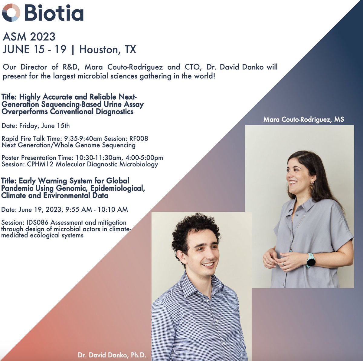 Our Director of R&amp;D, Mara Couto-Rodriguez and CTO, Dr. <a href="/dcdanko/">David Danko</a> are joining thousands of #scientists, #researchers and #healthcare professionals at this year's <a href="/ASMicrobiology/">ASM</a> in Houston, Texas from June 15-19th! Stop by to learn more about our clinical and research products!