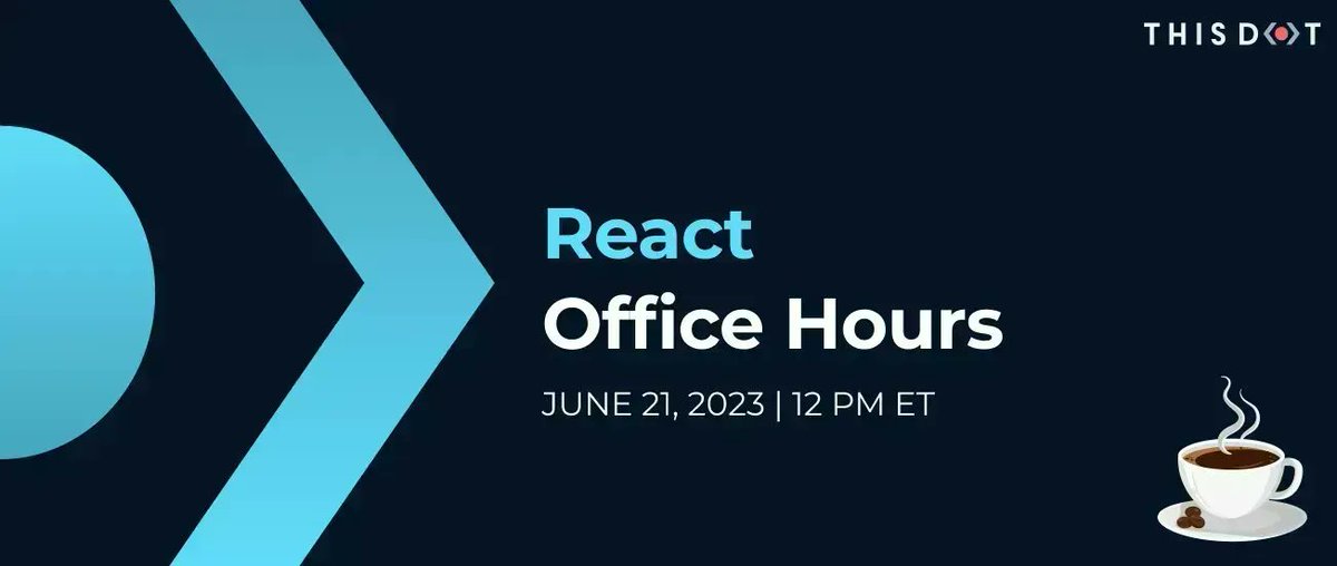 Tracy Lee | ladyleet (@ladyleet) on Twitter photo Whether you've been using #ReactJS for years or are just getting started, you're invited to this month's #React Office Hours, hosted by <a href="/dustinsgoodman/">Dustin Goodman</a>. Have your questions answered, and hang out with other devs!
๐๏ธ June 21, 2023. 12PM ET
RSVP!
buff.ly/3MzXzl0 Whether you've been using #ReactJS for years or are just getting started, you're invited to this month's #React Office Hours, hosted by <a href="/dustinsgoodman/">Dustin Goodman</a>. Have your questions answered, and hang out with other devs!
๐๏ธ June 21, 2023. 12PM ET
RSVP!
buff.ly/3MzXzl0